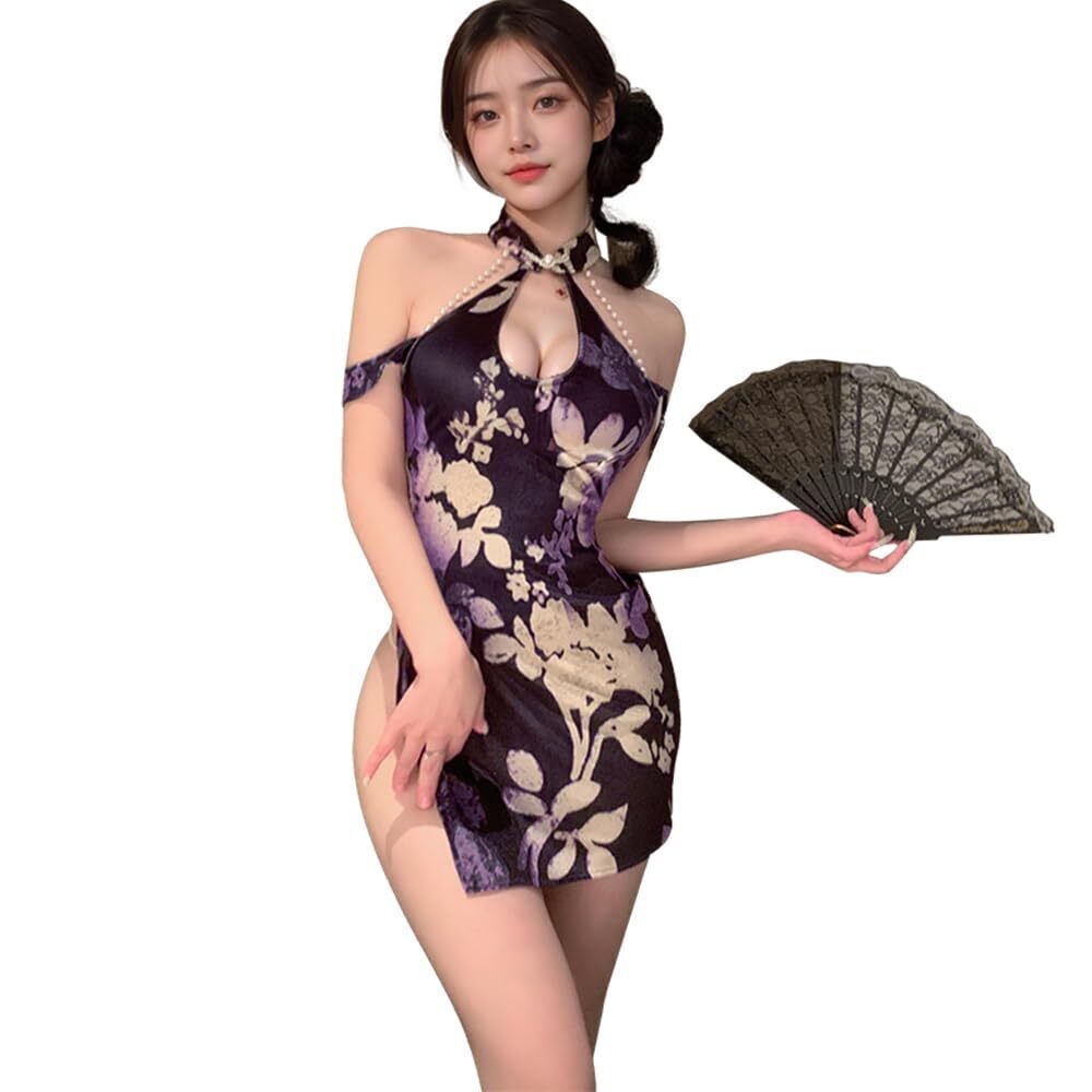 6781 Chinese lace stand up collar cheongsam Japanese style high slit